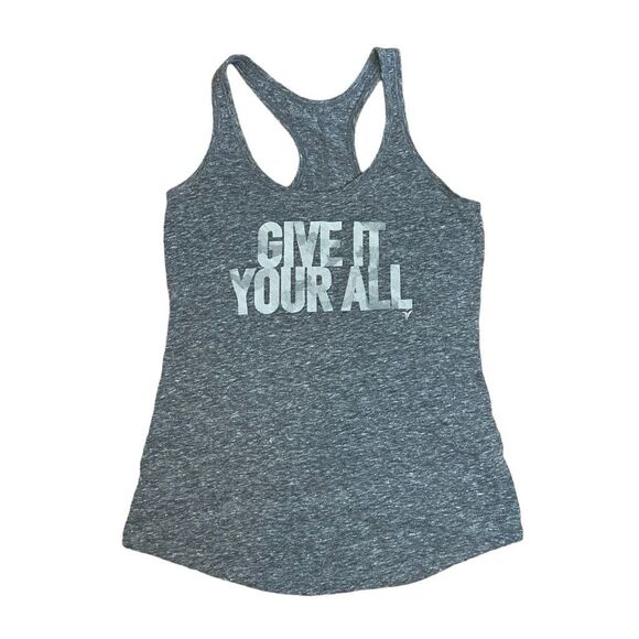 Old Navy Active Graphic Tee Tank Top Gray Knit Racerback Sleeveless Athletic S - Picture 1 of 5